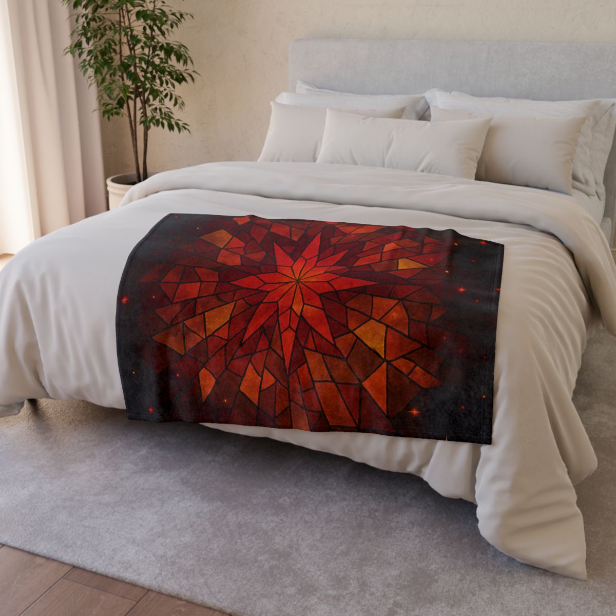 Crimson Starburst Mosaic trendy patterned blankets