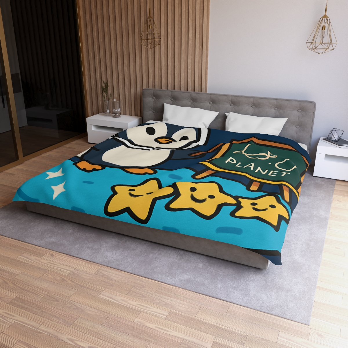 Comet Classroom With Captain Penguin designer printed duvets