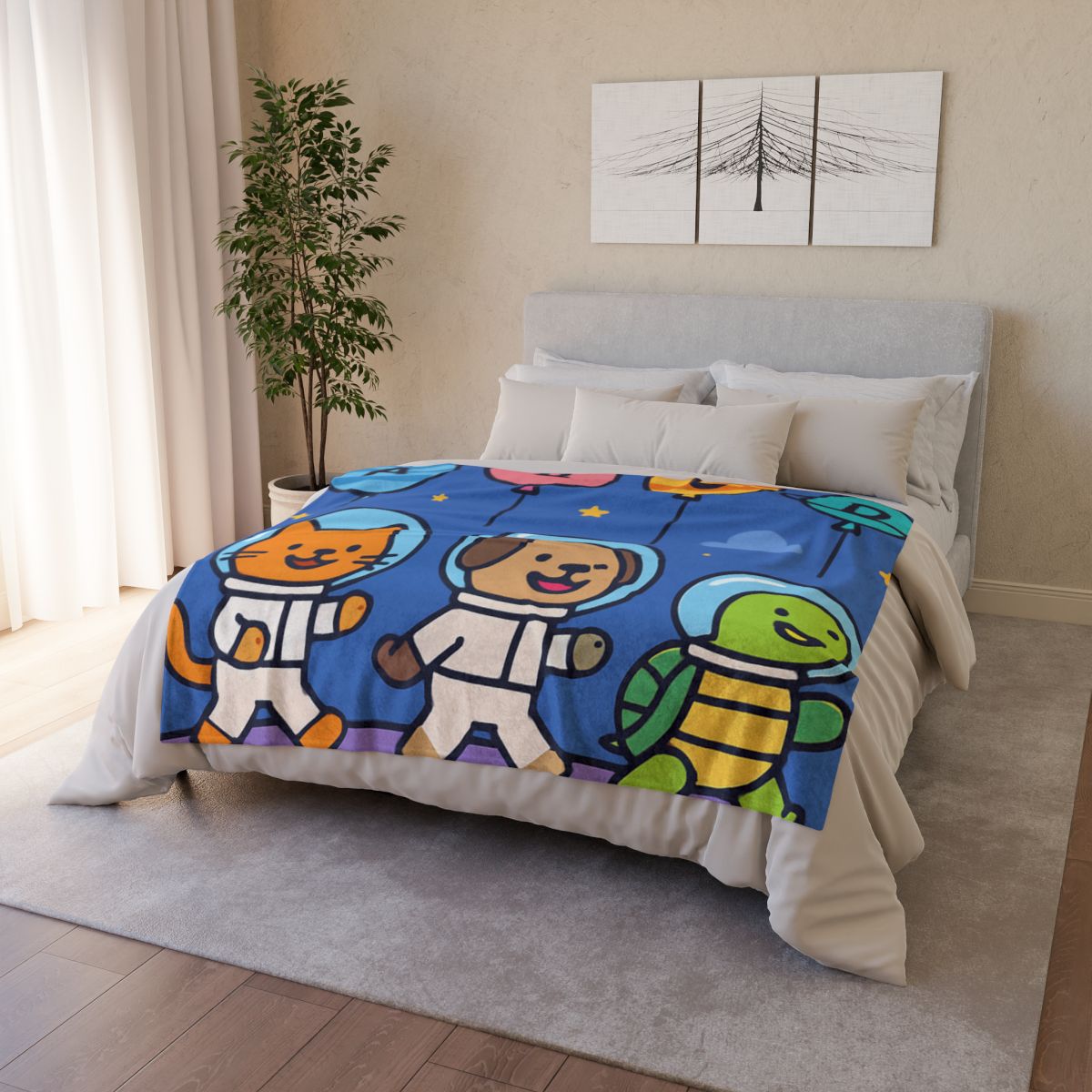 Planet Parade Of The Animal Astronauts soft fleece blankets
