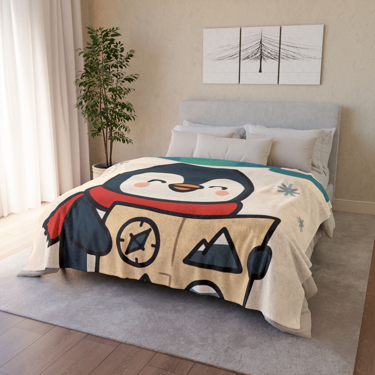 Polar Lights Penguin Map Quest stylish throw blankets