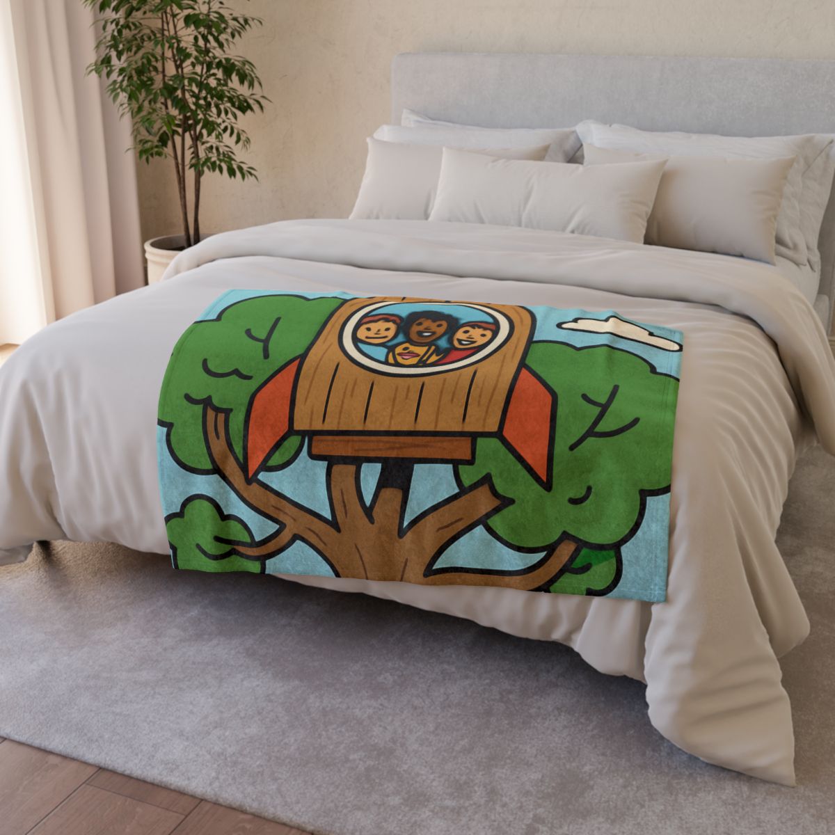Time Traveling Treehouse Rocket designer printed blankets