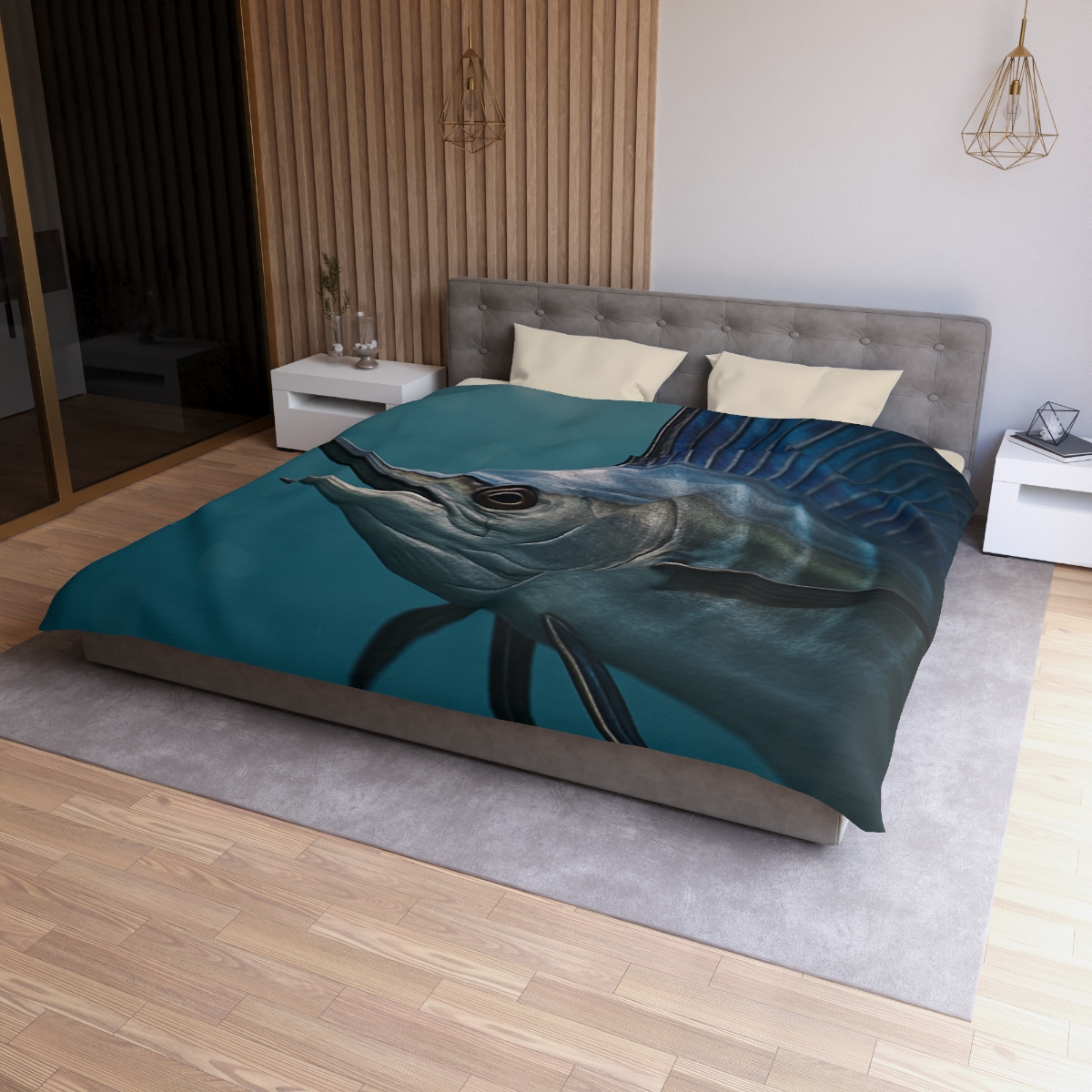 Prismatic Surge Sailfish designer printed duvets