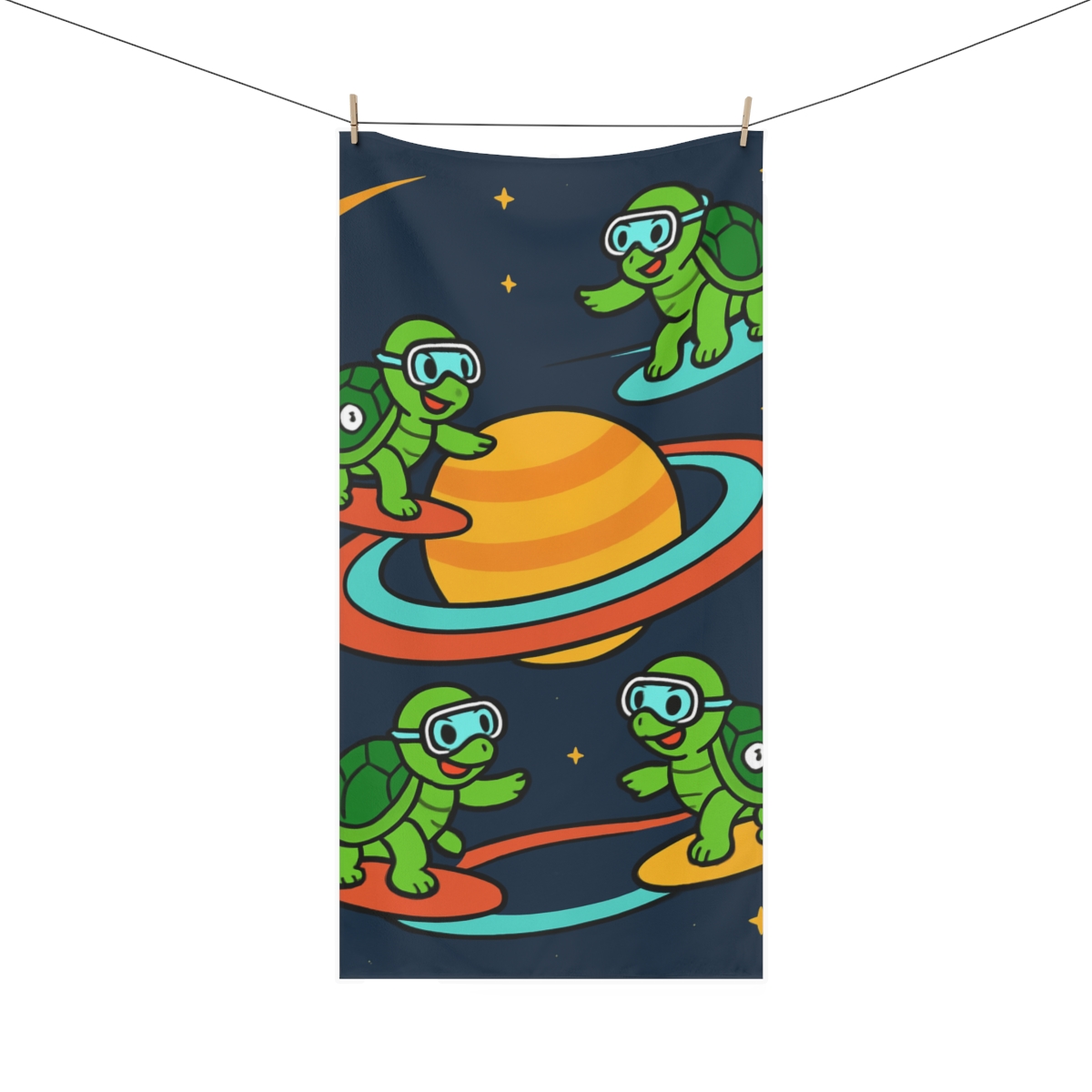 Time Traveling Turtles Around Saturn designer printed towels