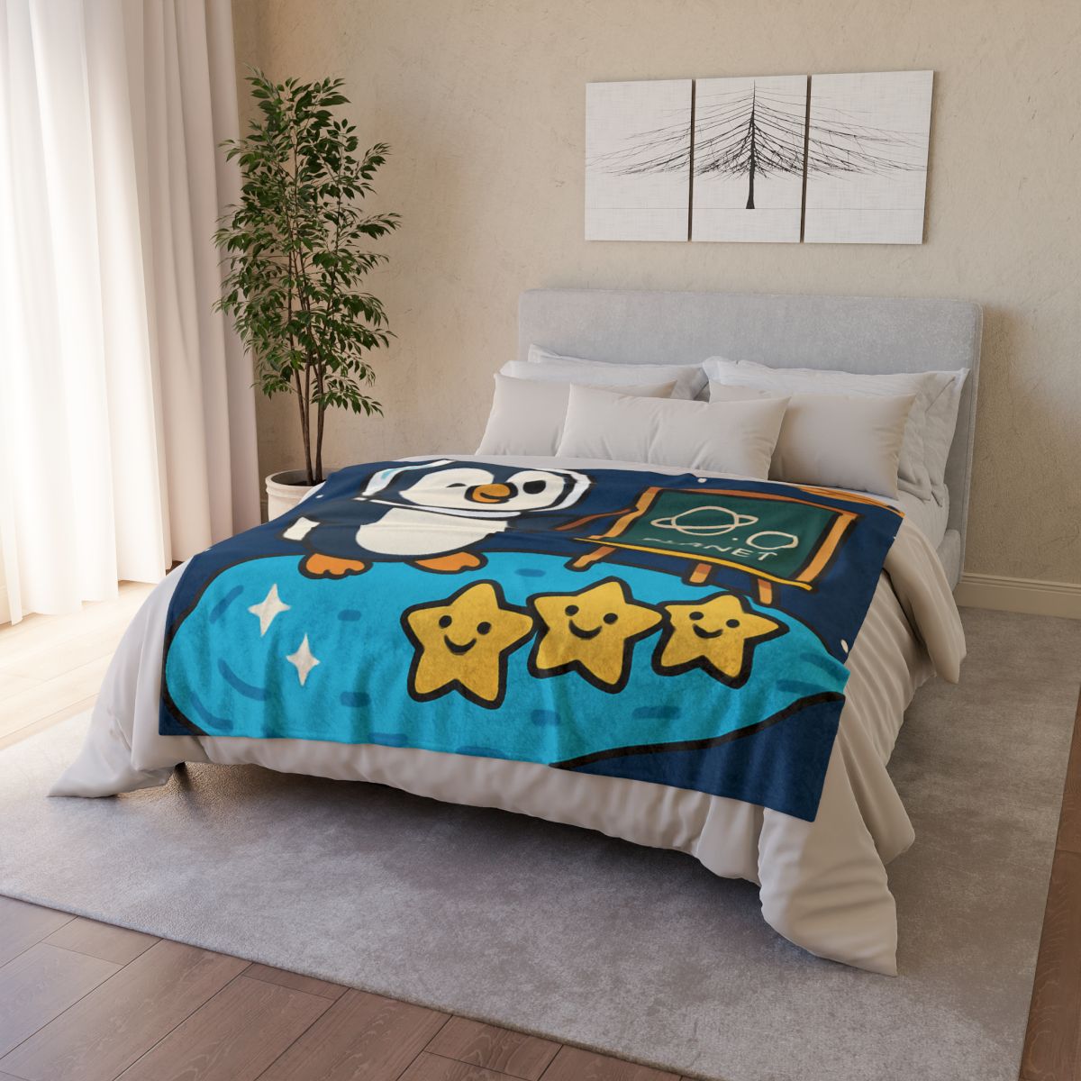 Comet Classroom With Captain Penguin trendy patterned blankets