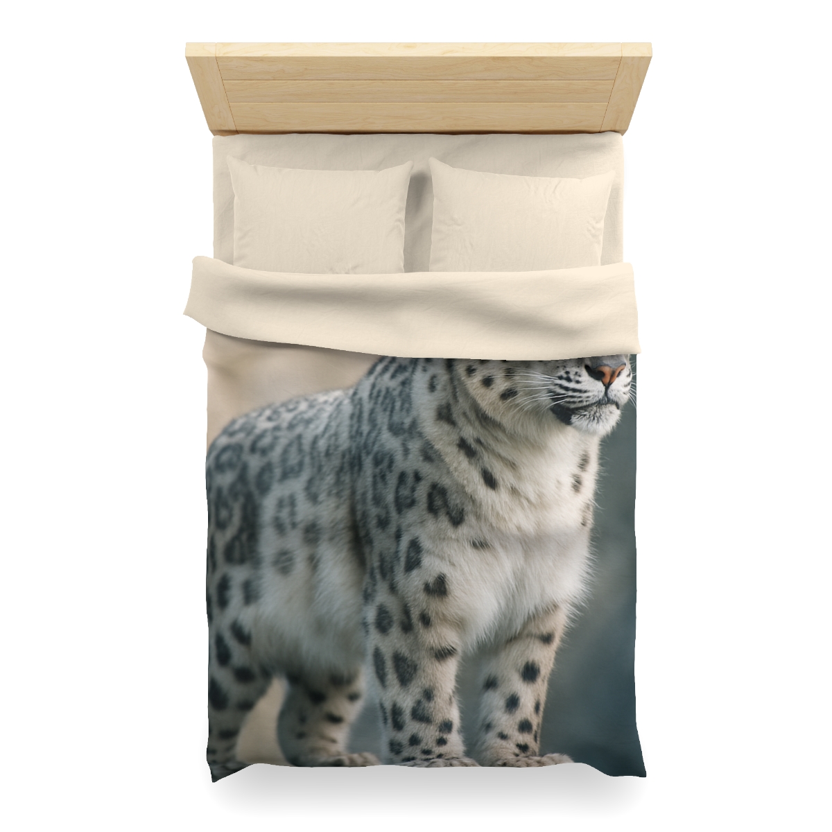 Mist Veil Snow Leopard designer printed duvets