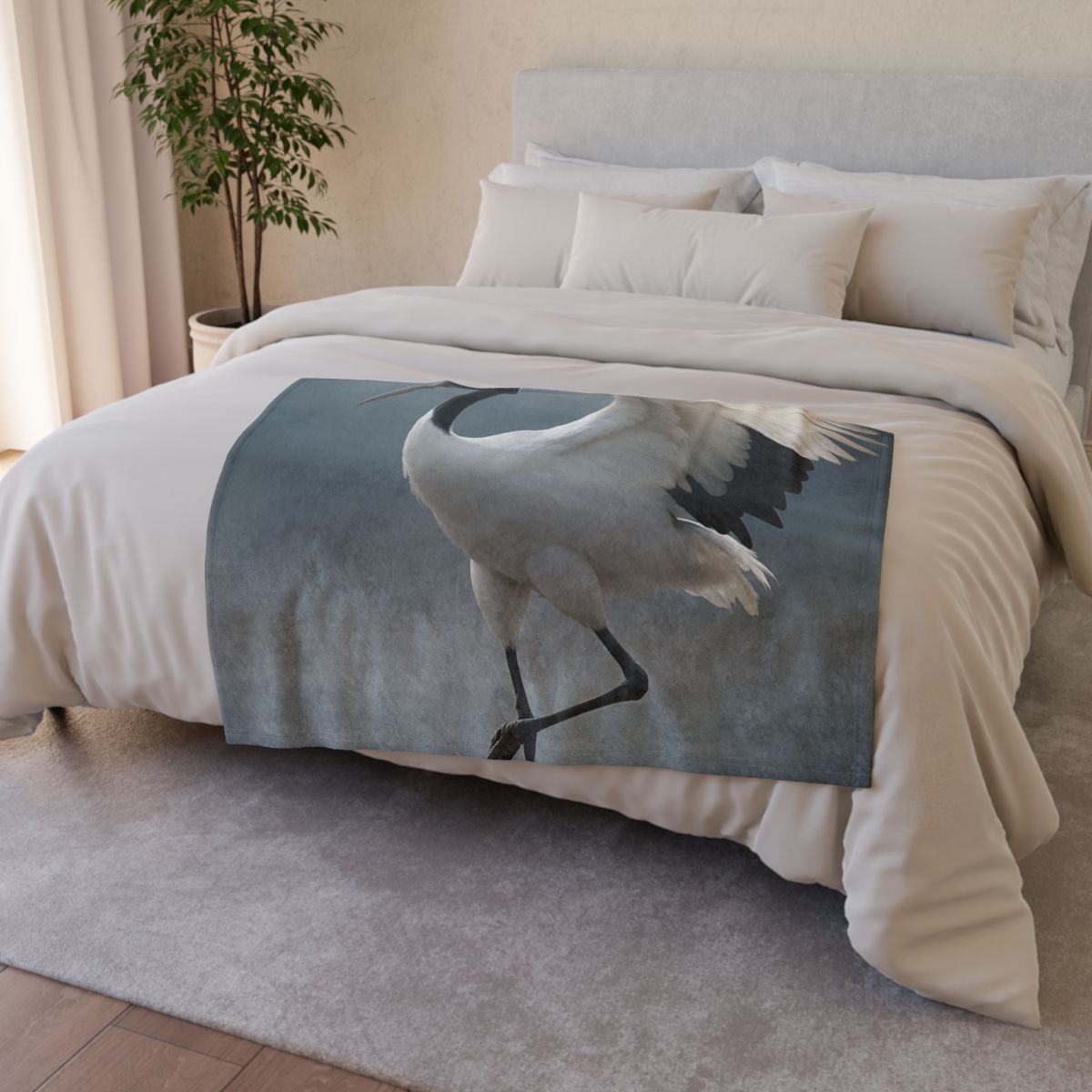 Mist Dancer Red Crowned Crane soft fleece blankets