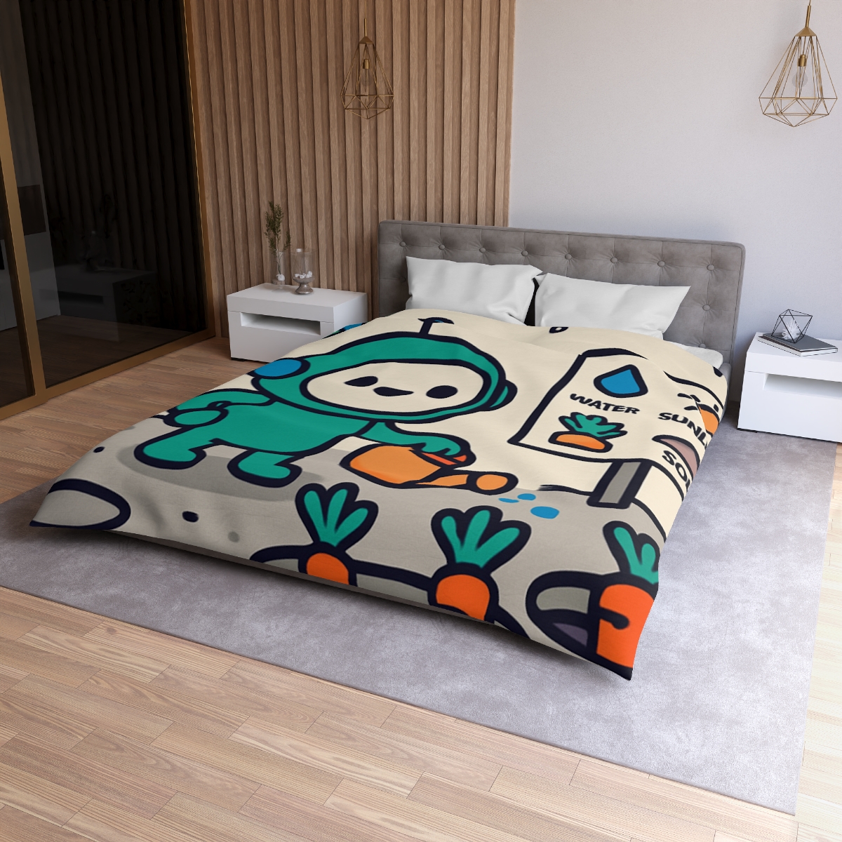 Moon Garden Robot Growing Crater Carrots custom duvets