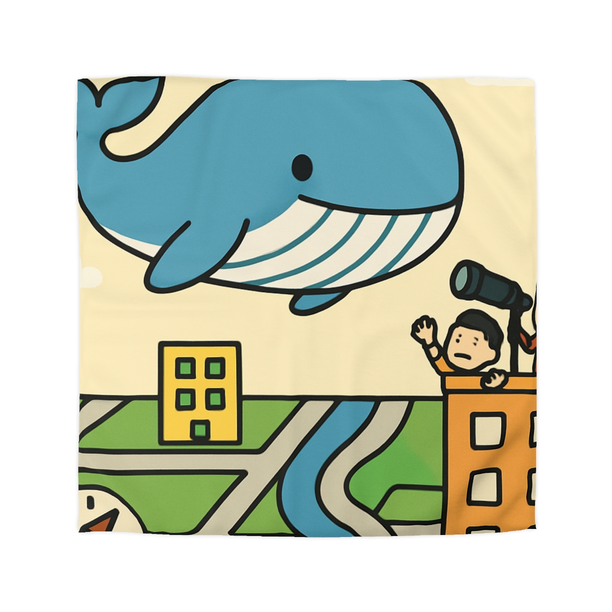 Sky Whale Over The Map City personalized bedding duvets