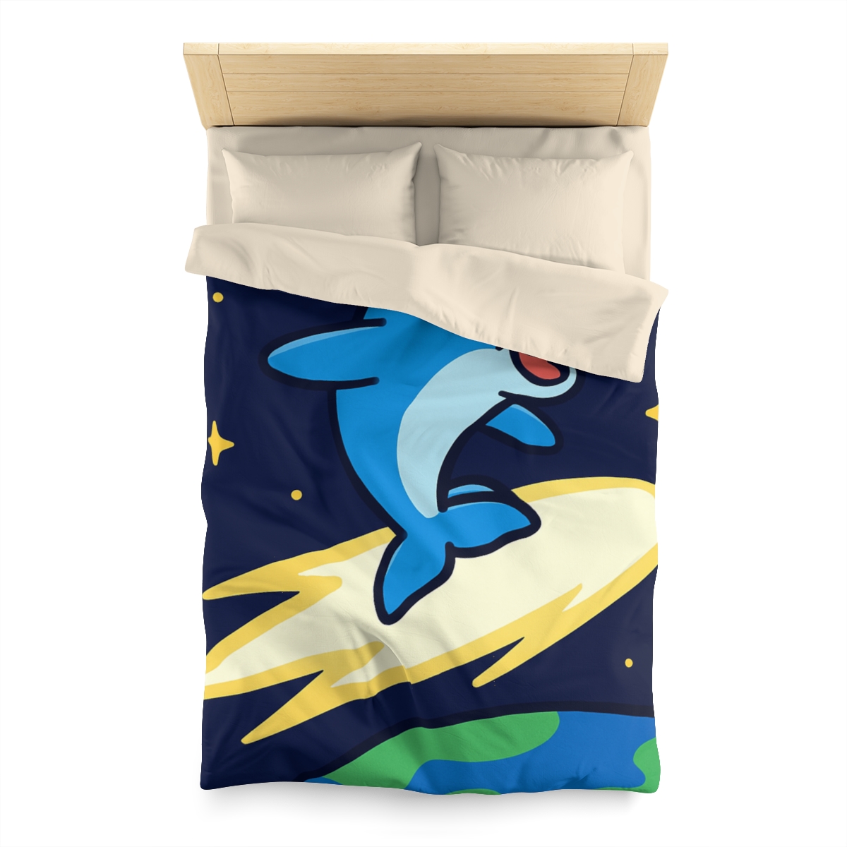 Cosmic Dolphin Comet Ride designer printed duvets
