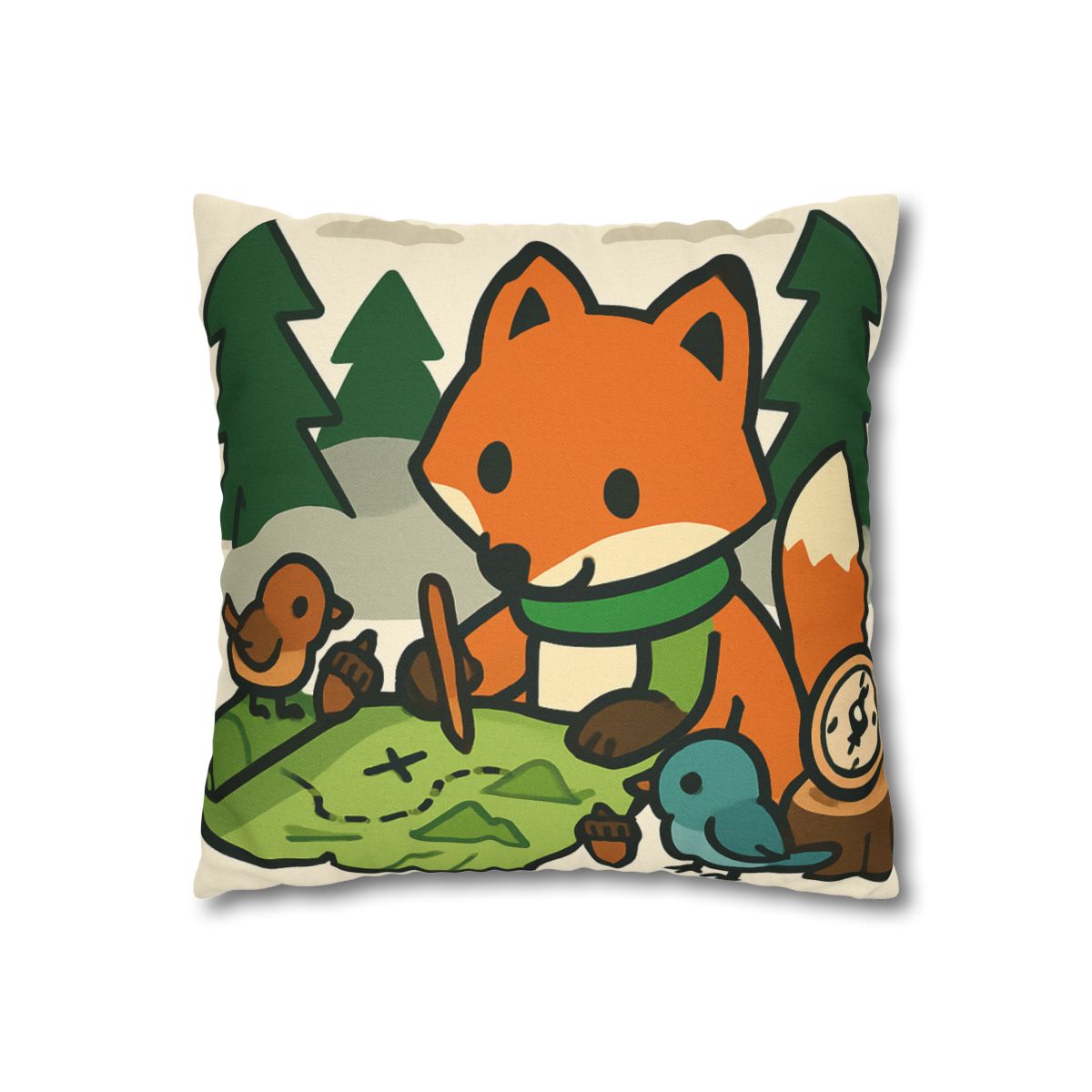 The Map Making Fox In Misty Pines designer print pillow cases
