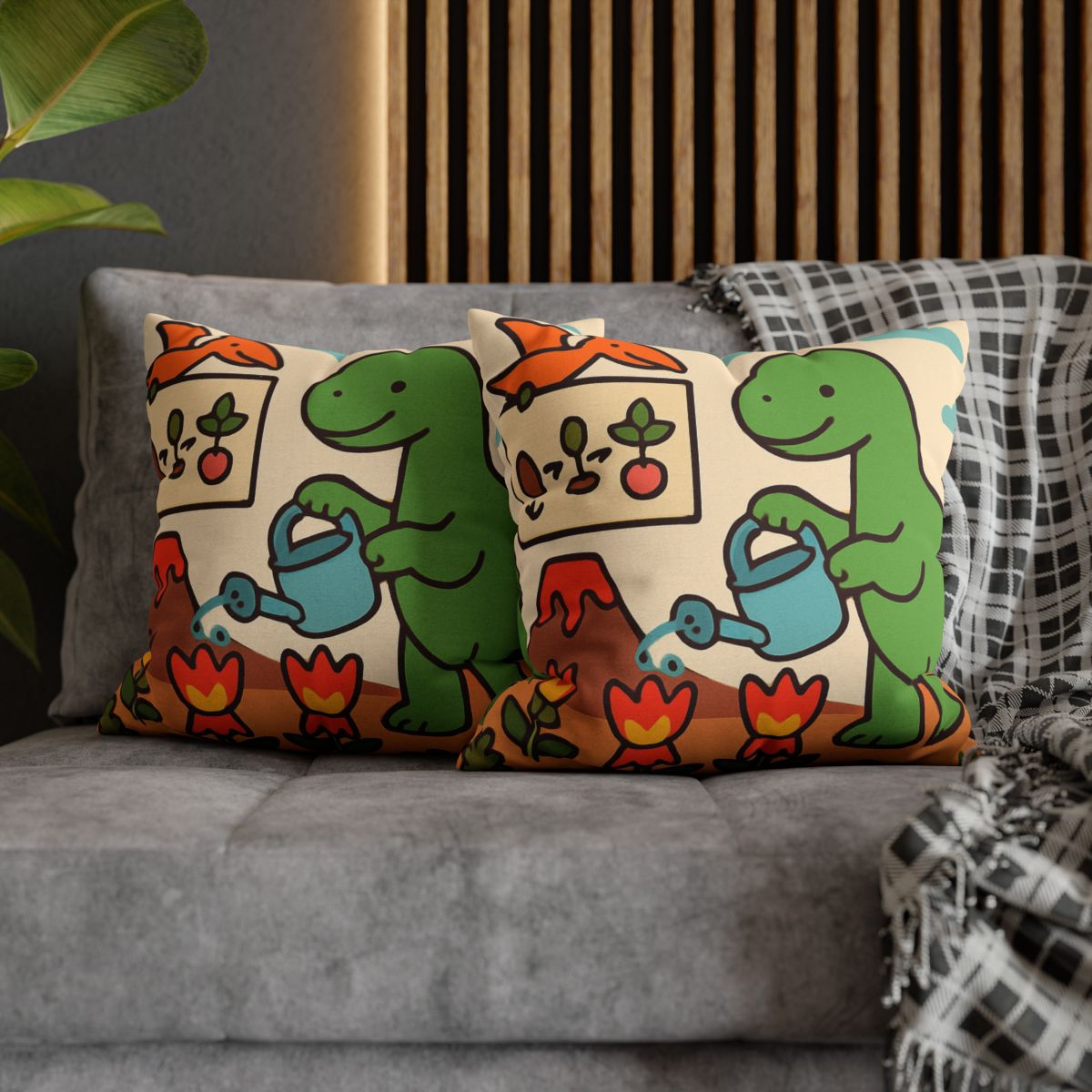 Volcano Garden Of Friendly Dinosaurs trendy patterned pillow cases