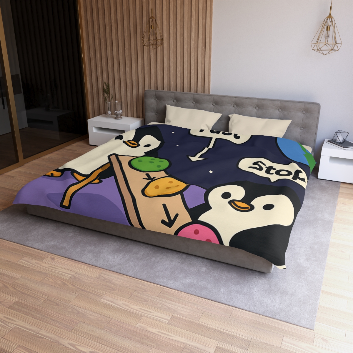 Moonlight Penguin Ice Cream Physics custom duvets
