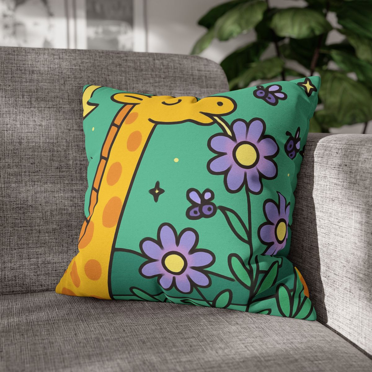 Galactic Garden Giraffe designer print pillow cases