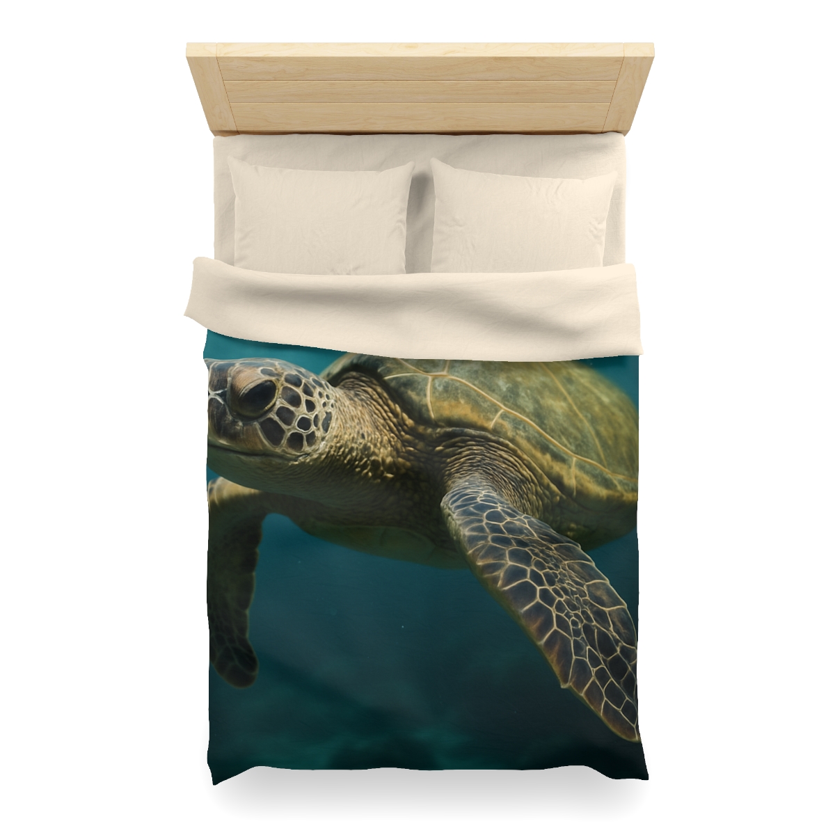 Glasswater Drift Green Sea Turtle designer printed duvets