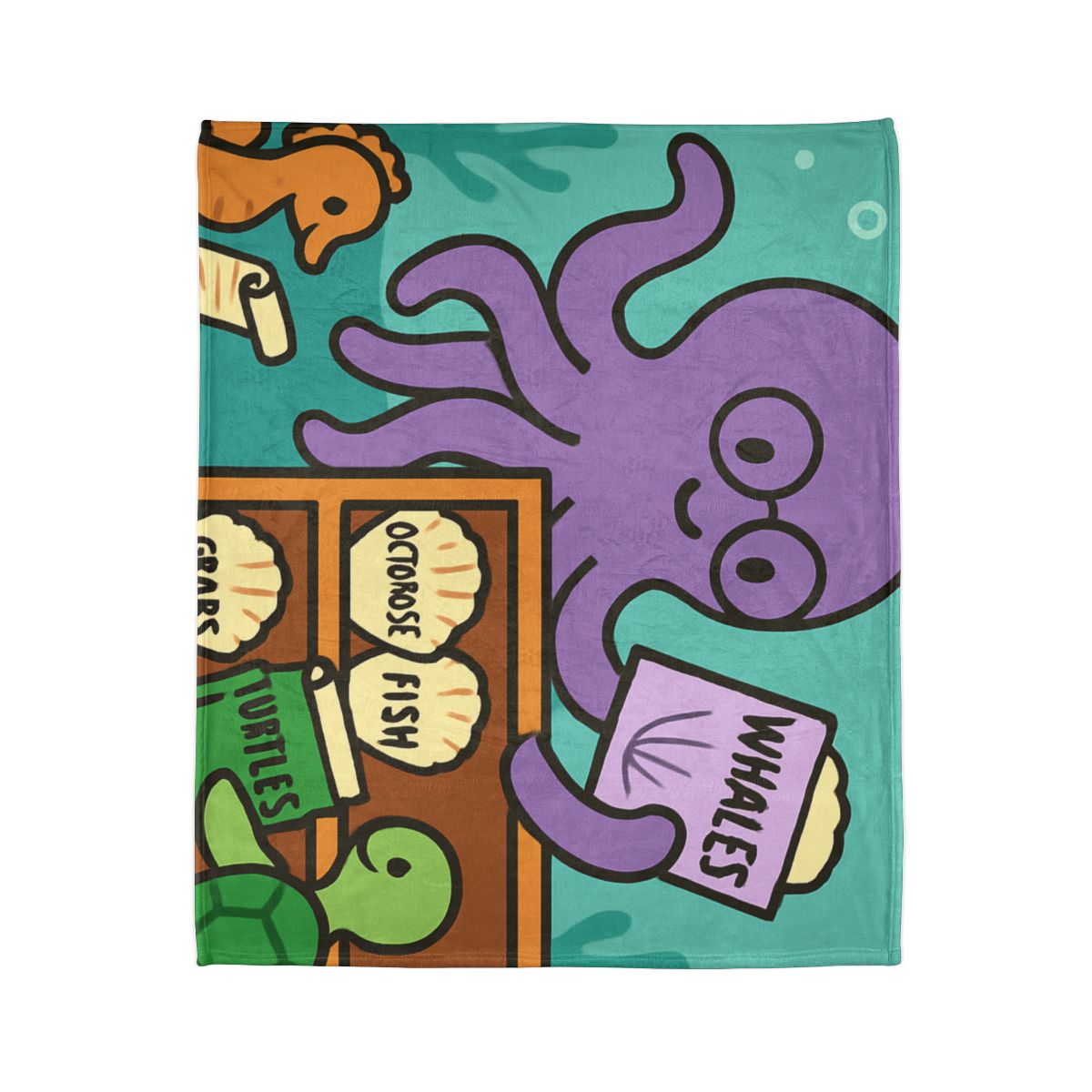 Undersea Library Of The Curious Octopus stylish throw blankets