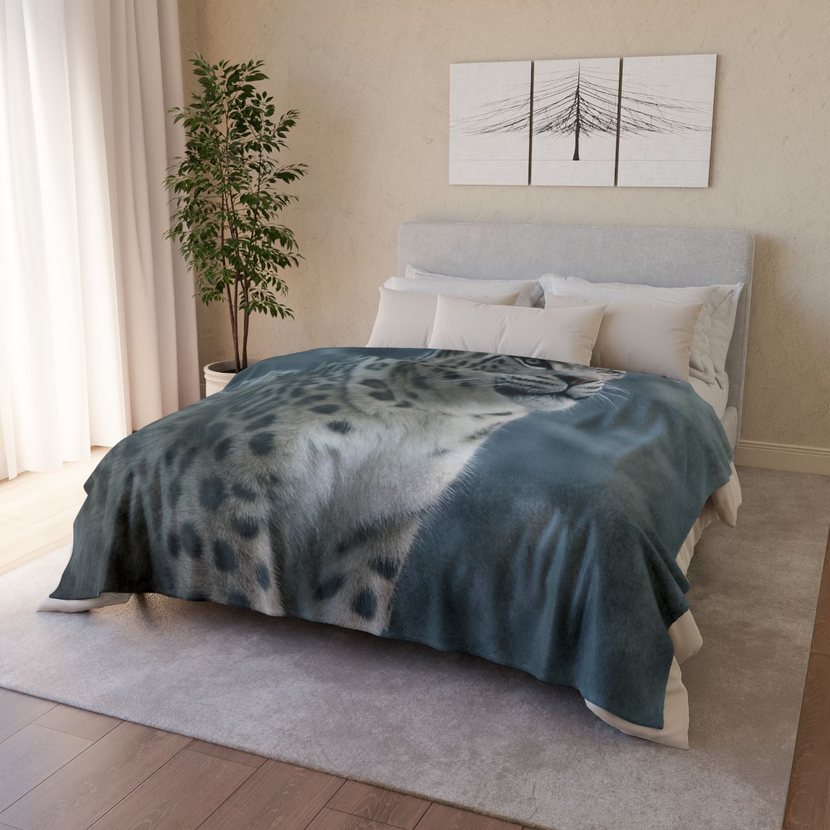 Crest Of Silence Snow Leopard designer printed blankets