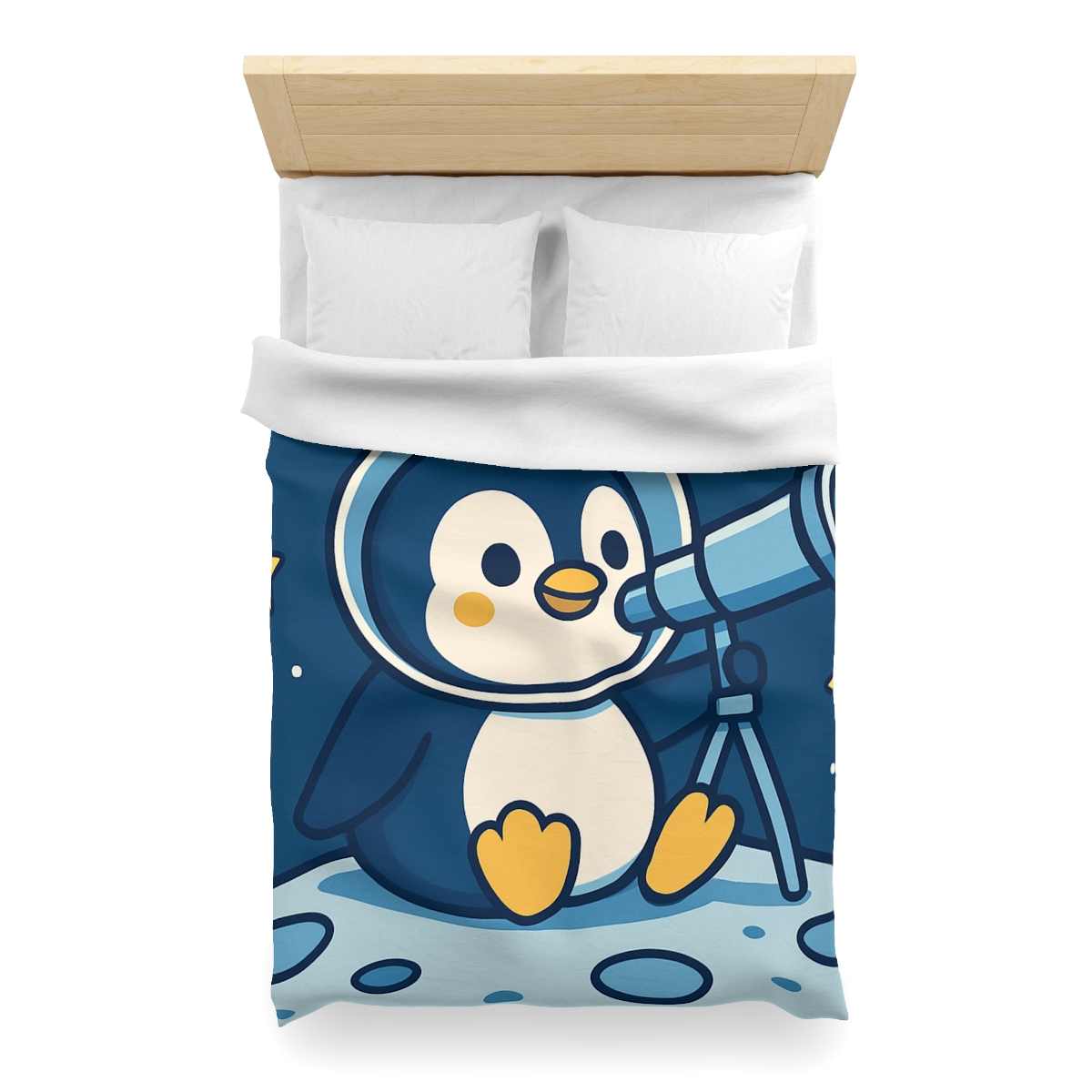 Stargazing Penguin On The Moon personalized bedding duvets