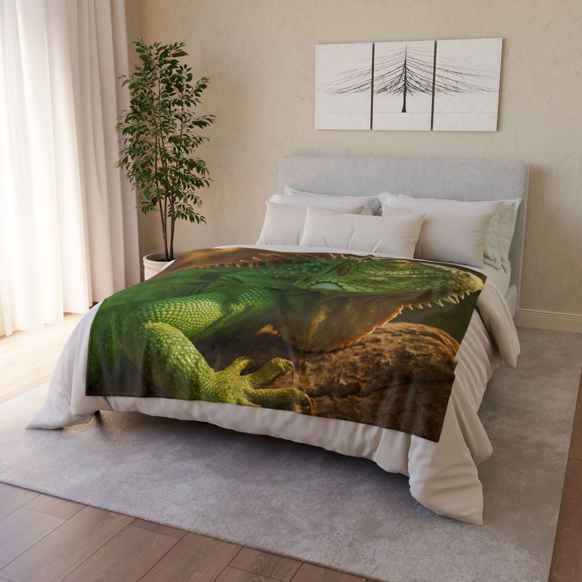 Sunlit Perch Green Iguana warm winter blankets