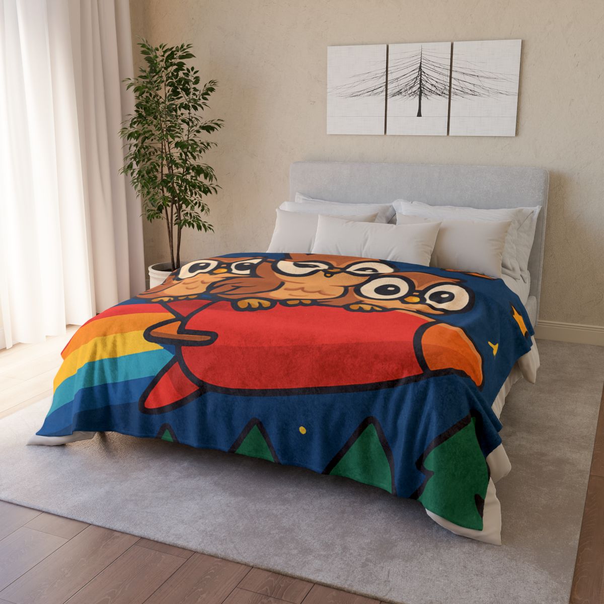 Rocket Riding Forest Owls warm winter blankets