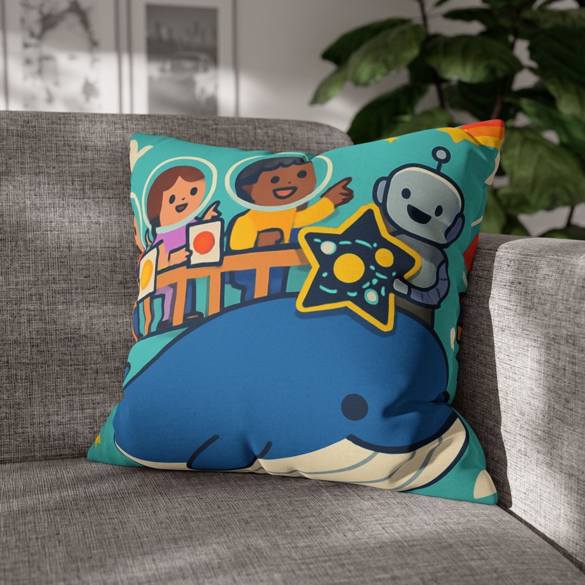 Comet Classroom In The Sky Whale designer print pillow cases