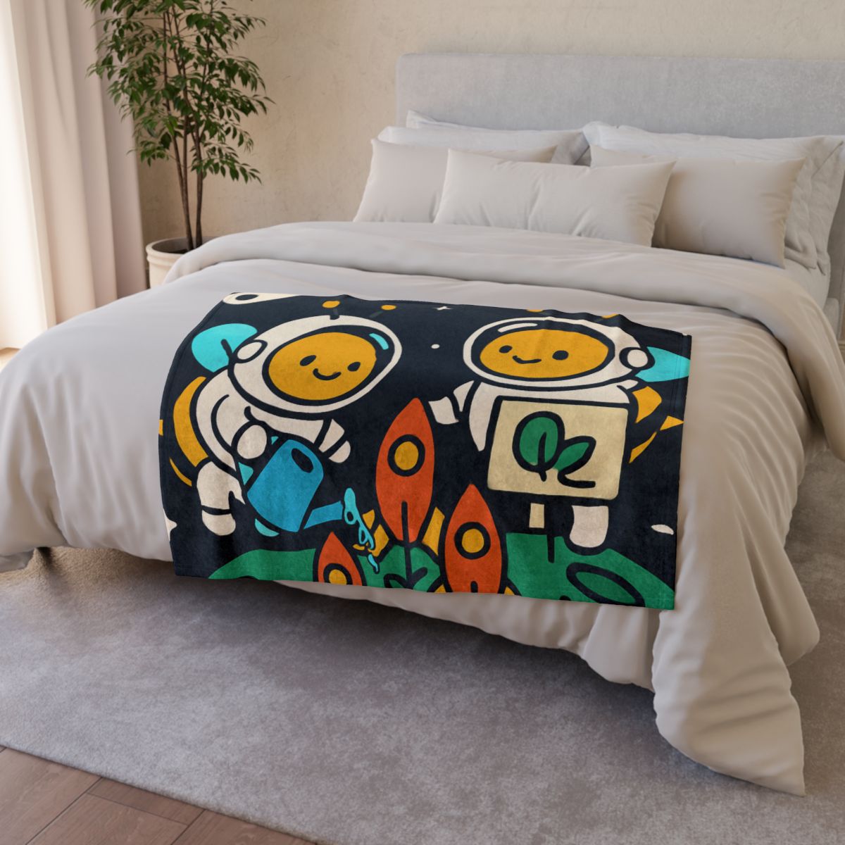 Rocket Garden Of The Bumblebee Astronauts personalized cozy blankets