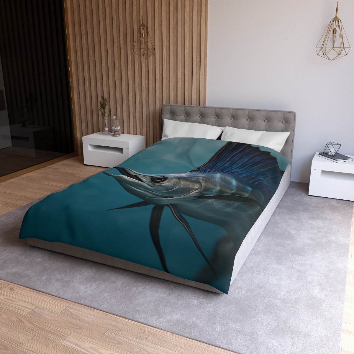 Prismatic Surge Sailfish designer printed duvets