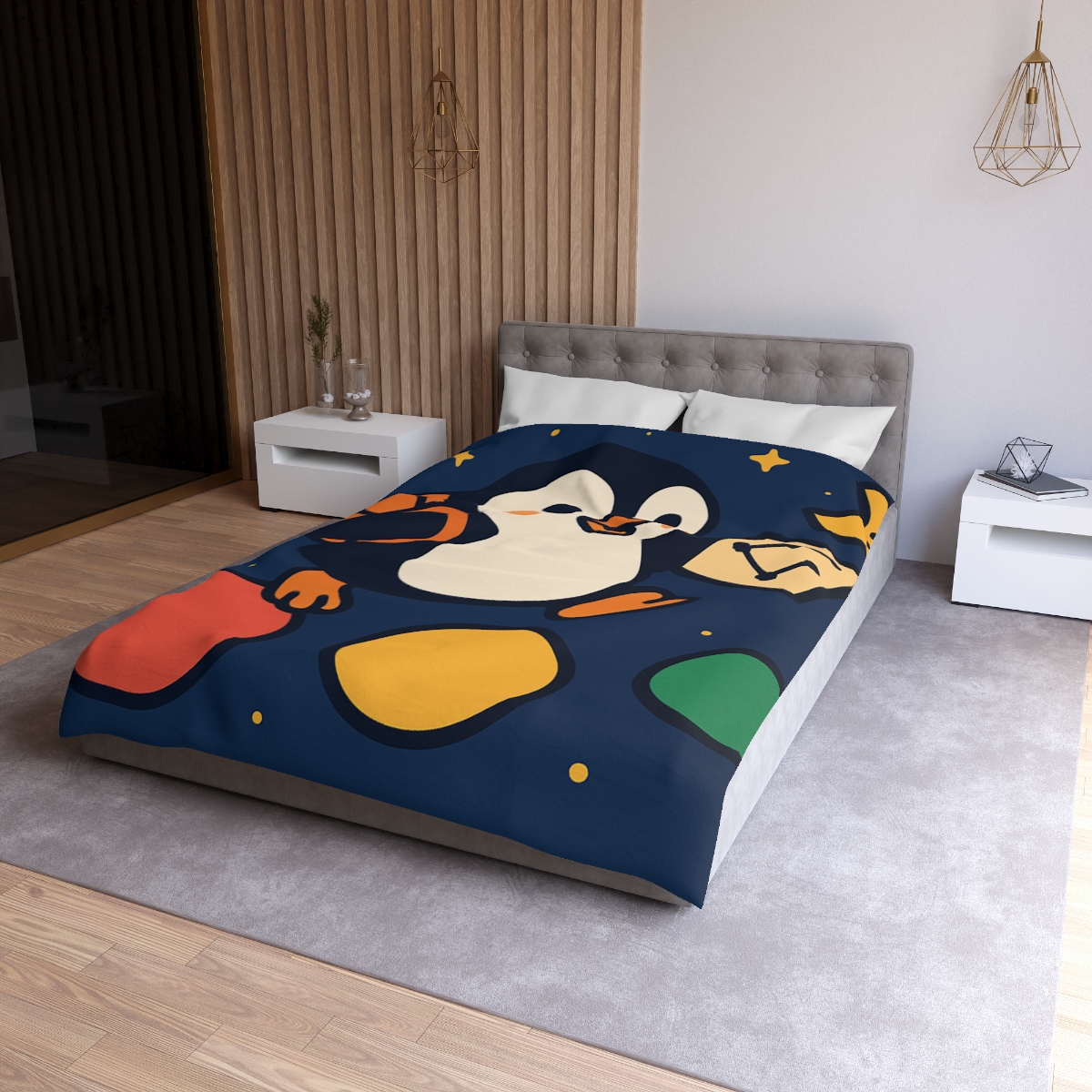 Planet Hopping Penguin Explorer unique patterned duvets