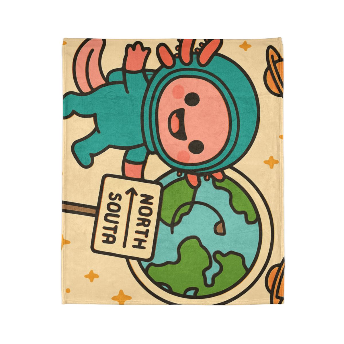 Luna The Axolotl Astronaut And The Bubble Planet Map stylish throw blankets