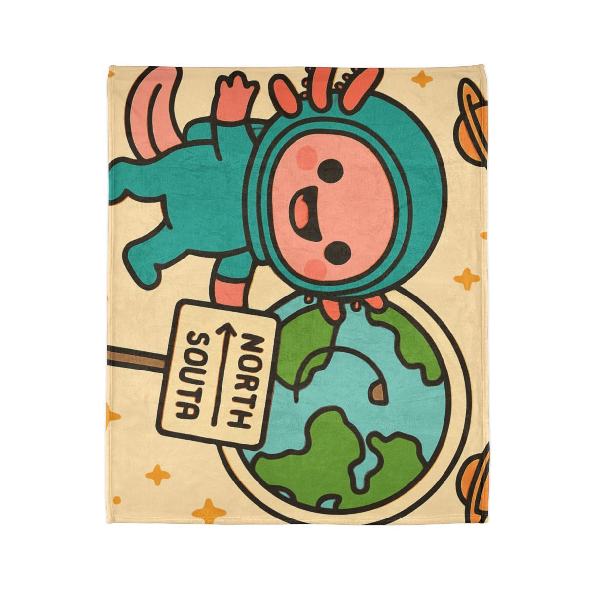 Luna The Axolotl Astronaut And The Bubble Planet Map stylish throw blankets
