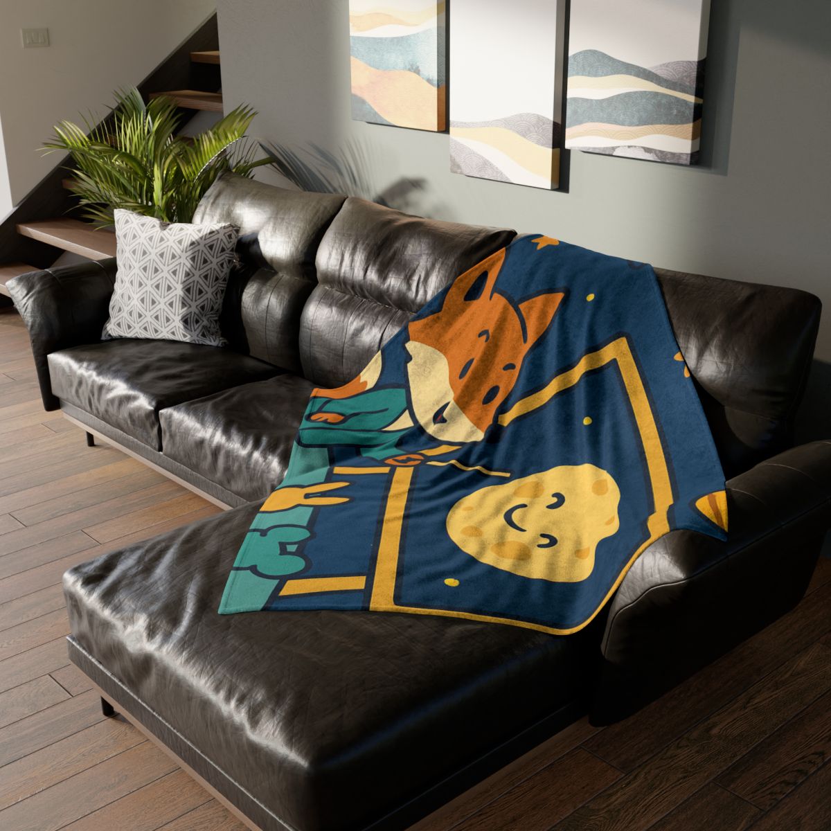 Stargazing Fox And Moon Classroom soft fleece blankets