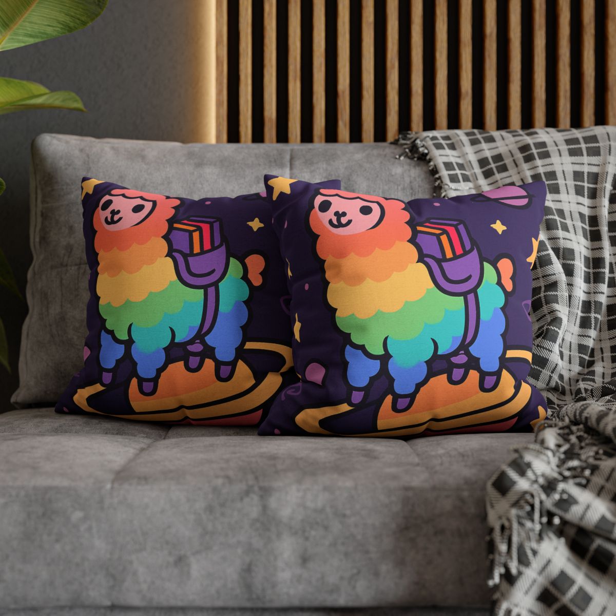 Galaxy Riding Rainbow Llama comfortable bedding pillow covers