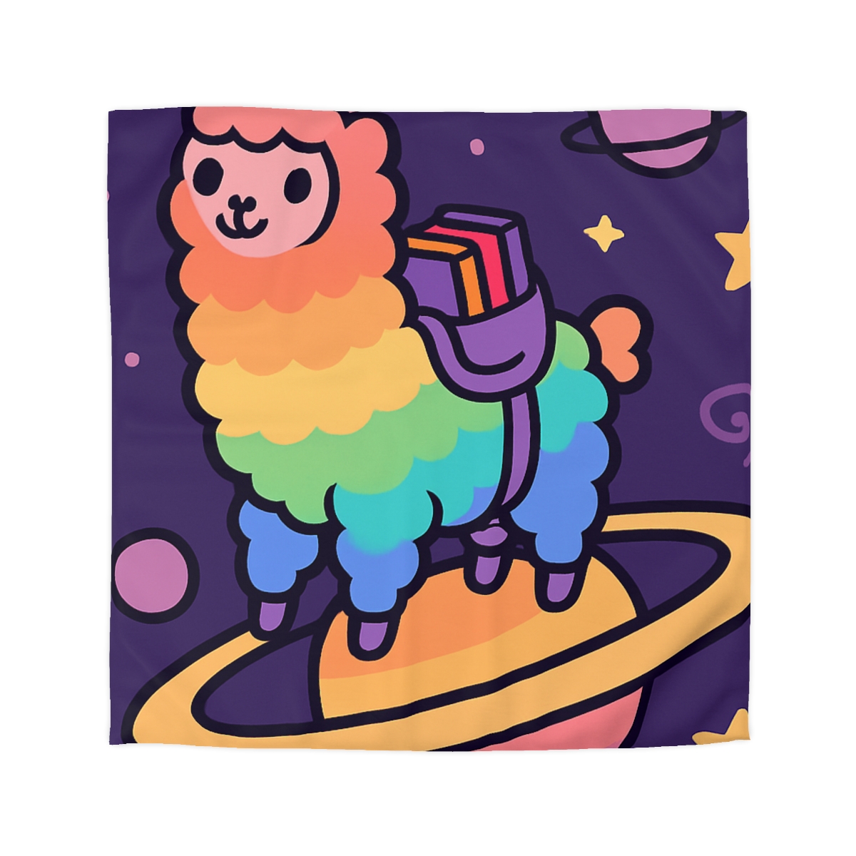 Galaxy Riding Rainbow Llama personalized bedding duvets