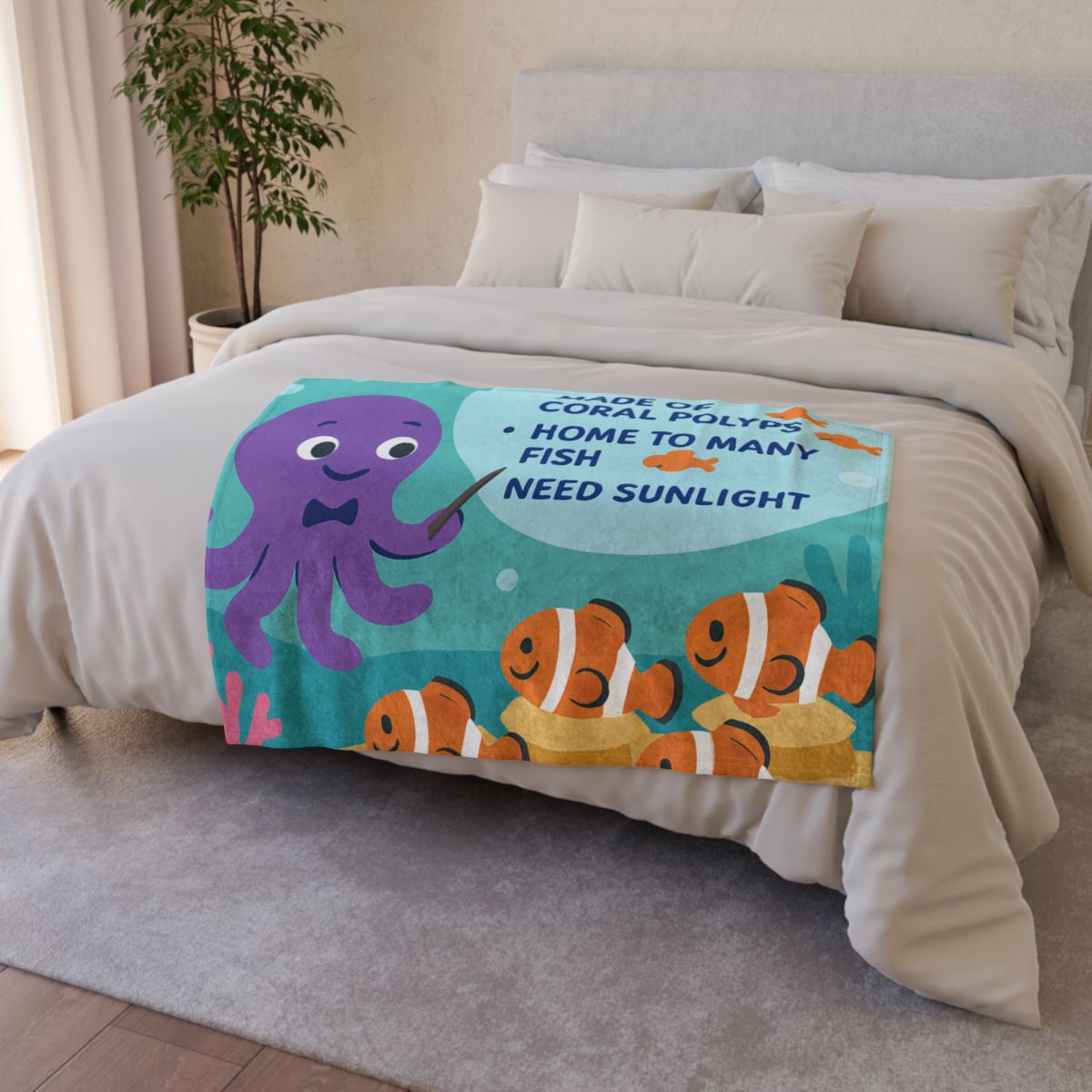 Coral Classroom With Professor Octopus warm winter blankets