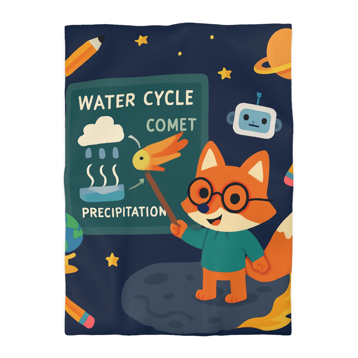 Comet Classroom With Professor Fox designer printed duvets