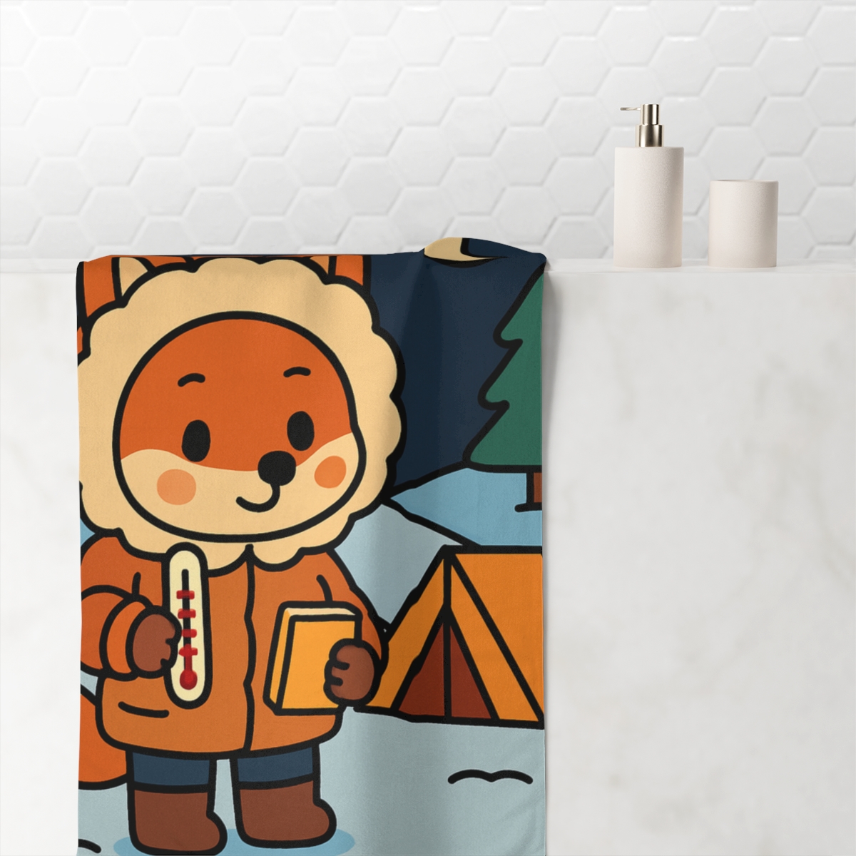 Aurora Fox Snowy Science Camp trendy hand towels