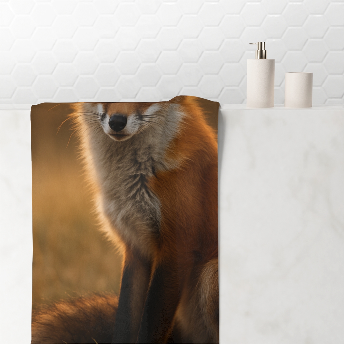 Crimson Whisper Red Fox personalized bath towels