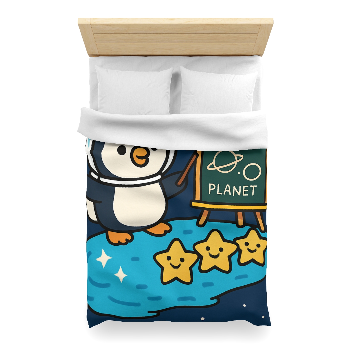 Comet Classroom With Captain Penguin designer printed duvets