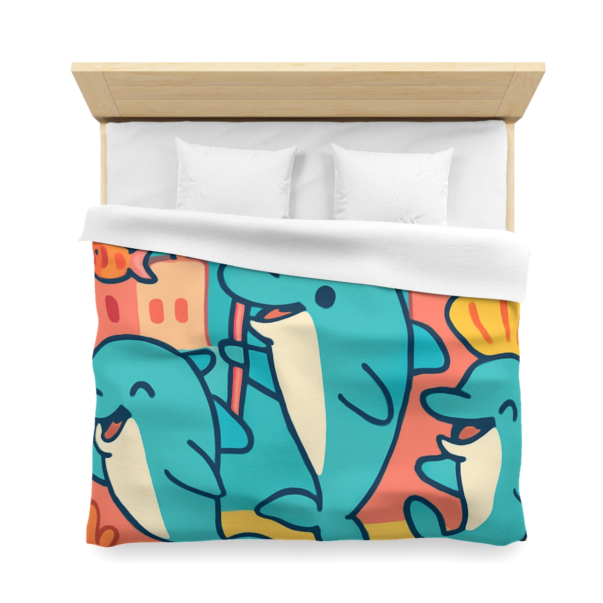 Coral City Dolphin Parade custom duvets