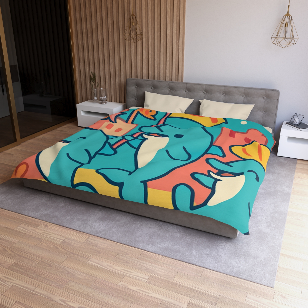 Coral City Dolphin Parade custom duvets