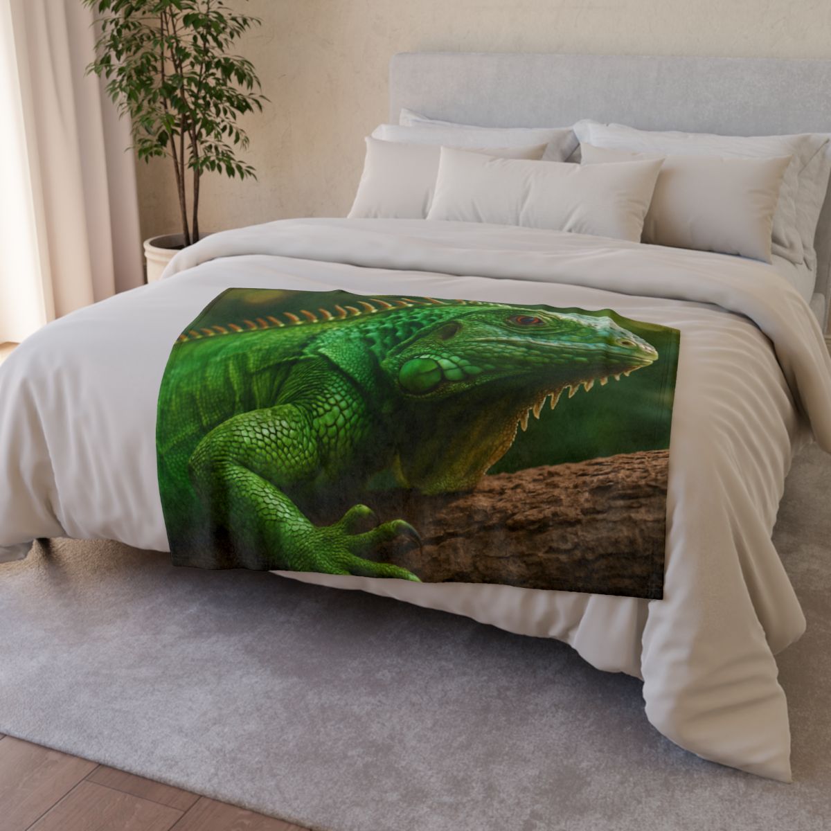 Emerald Gaze Green Iguana personalized cozy blankets
