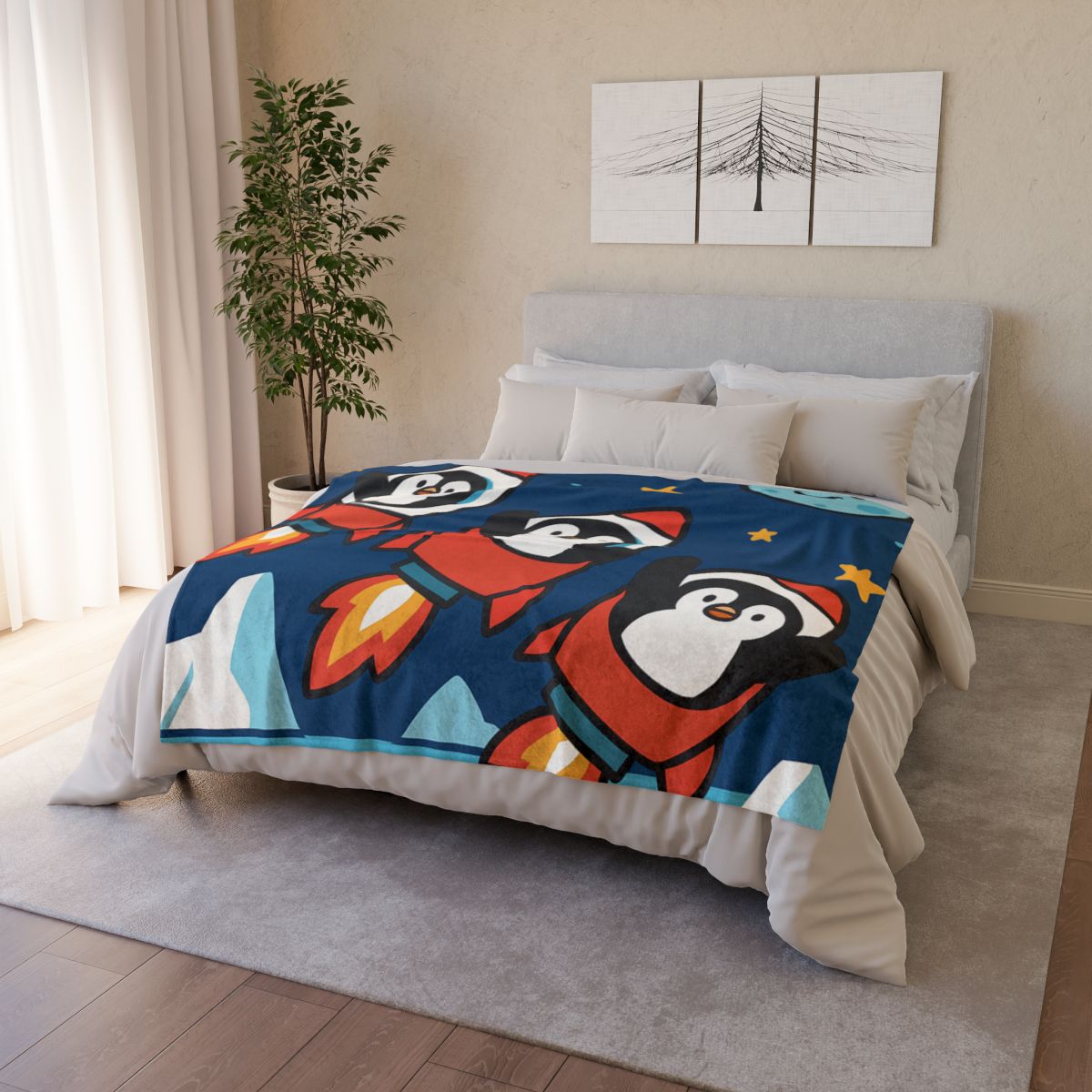 Rocket Penguin Crew trendy patterned blankets