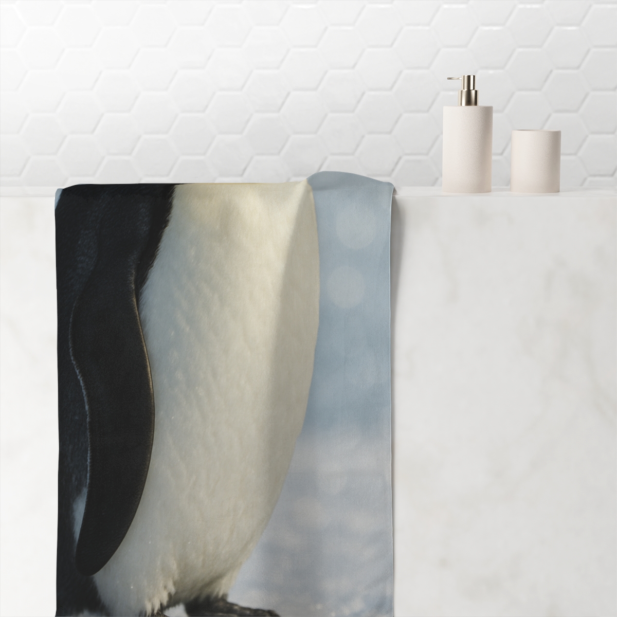 Aurora Drift Emperor Penguin personalized bath towels