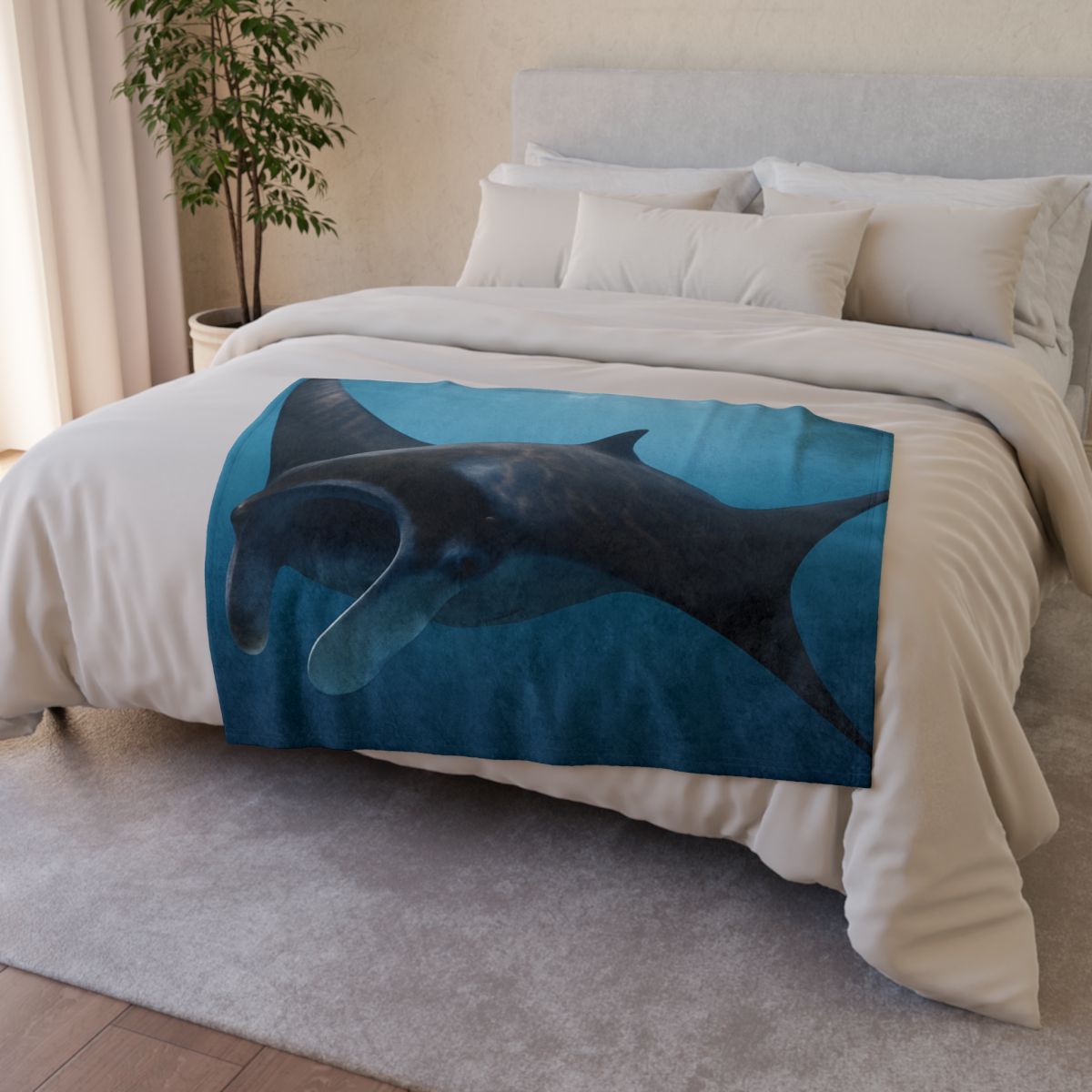 Sunlit Drift Manta Ray stylish throw blankets