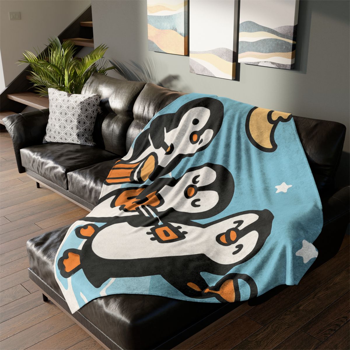 Moonlit Penguin Band designer printed blankets