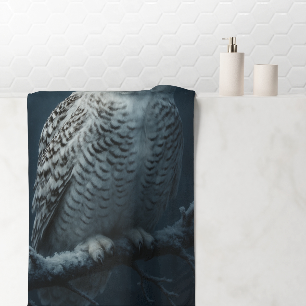 Moonlit Guardian Snowy Owl soft cotton towels