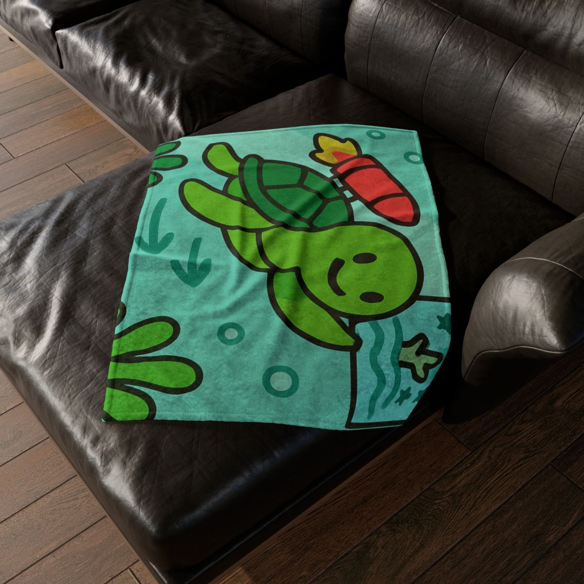 Underwater Rocket Turtle soft fleece blankets