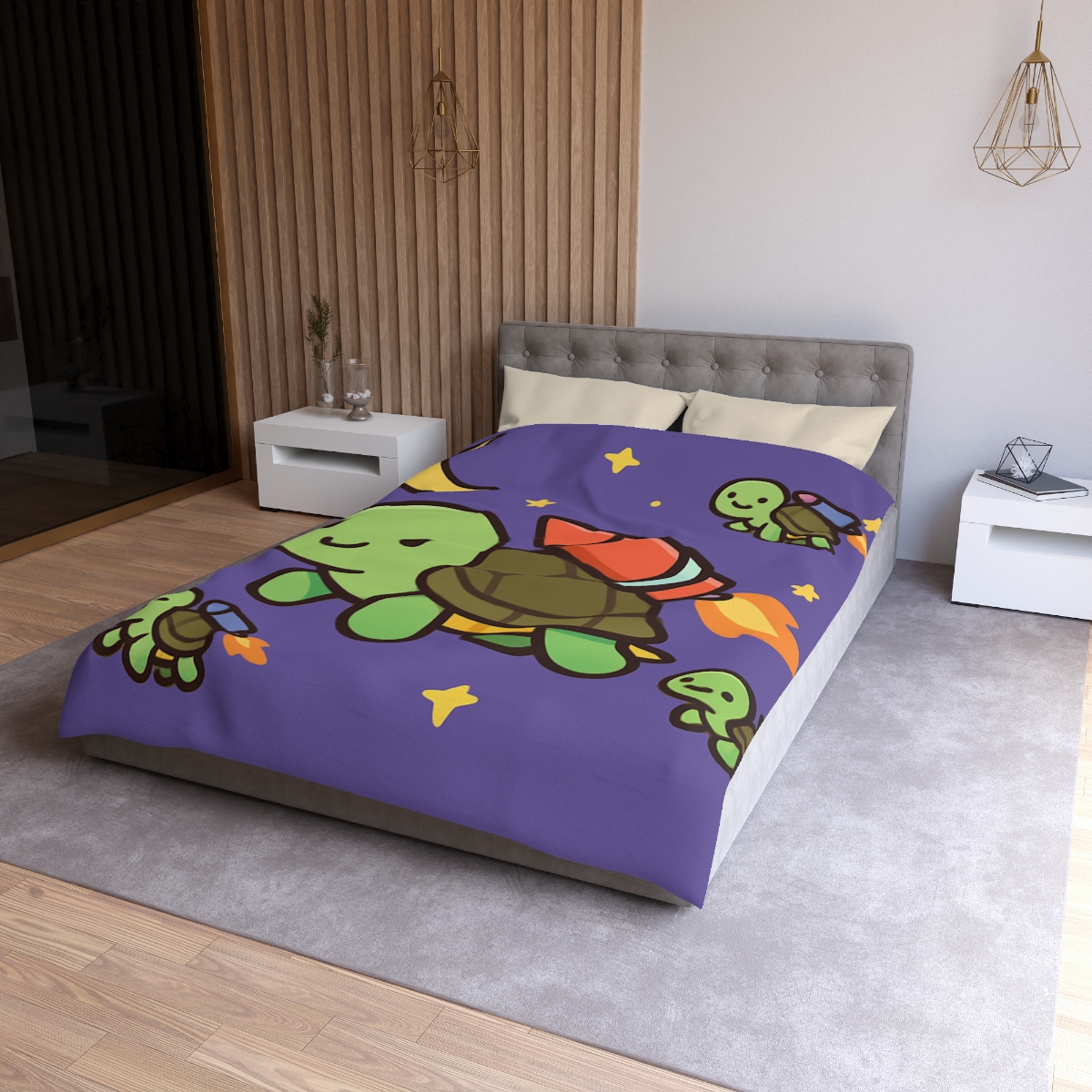 Rocket Powered Turtle Parade designer printed duvets