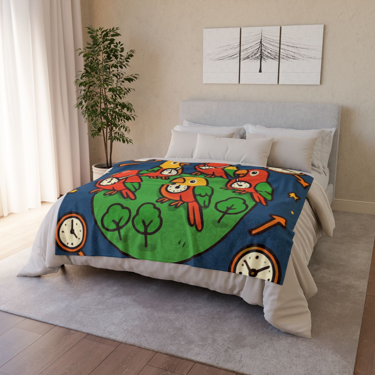 Time Traveling Parrot Planet personalized cozy blankets