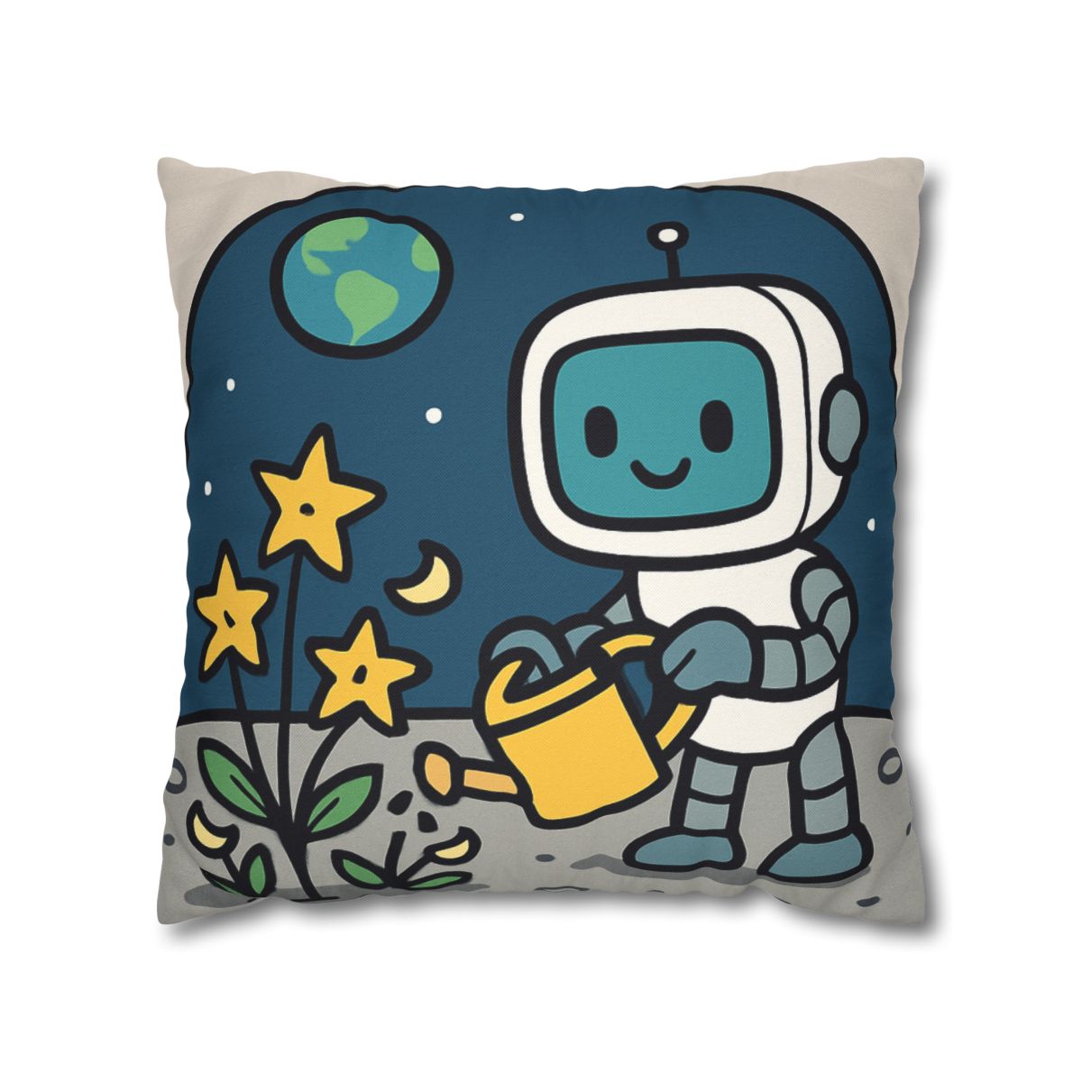 Moon Garden Robot And Space Sprouts designer print pillow cases