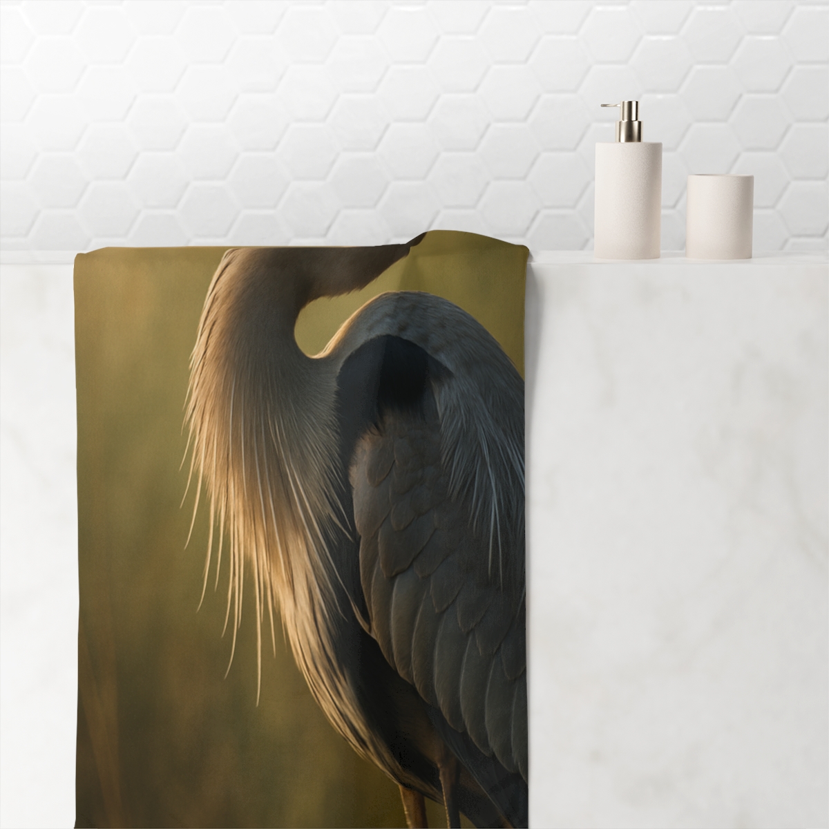 Dawn Poise Great Blue Heron stylish beach towels